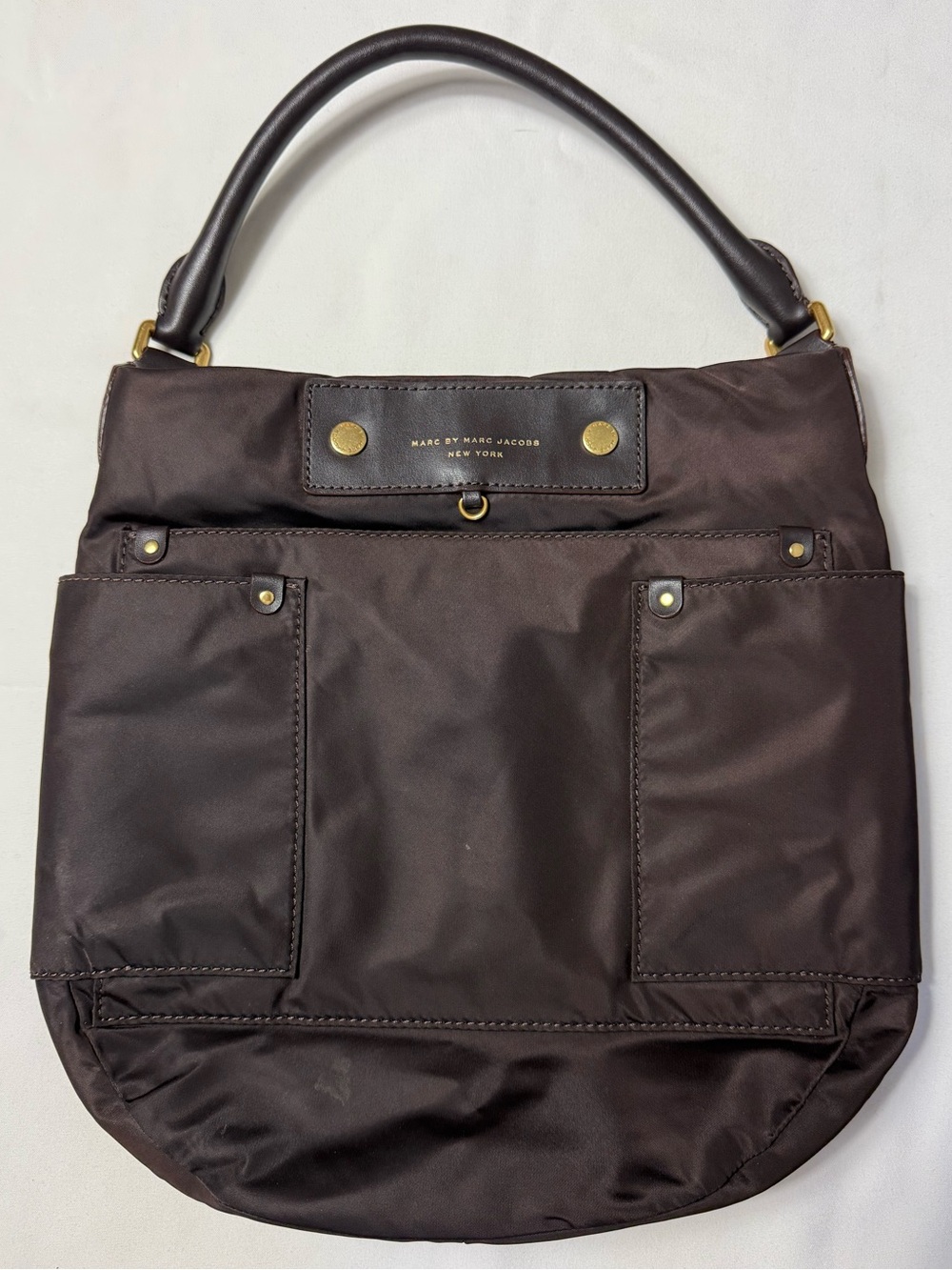 Marc by Marc Jacobs Chocolate Brown Nylon Shoulder Bag with Gold Hardware